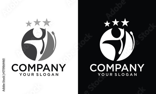 Creative Abstract round symbol with happy human silhouette. Sport, fitness, medical or health care center logo design concept.