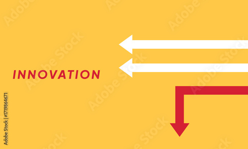 Background innovation concept. Minimalist stile red arrow changing direction and white ones. New idea, changer, trend, courage, creative solution,business, innovation and unique way concept