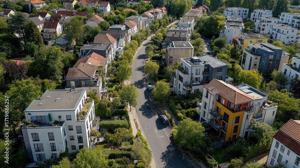 Fototapeta premium Vue aérienne d'un quartier résidentiel moderne avec immeubles colorés