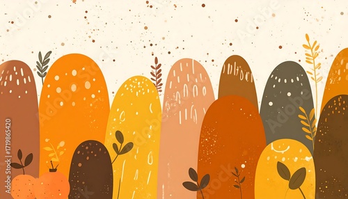 Abstract Autumn Landscape with Organic Shapes and Fall Colors.