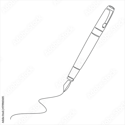 Continuous line drawing of classic ballpoint pen icon back to school minimalist education concept