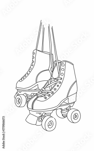 Roller Skates Hanging line art on white background 