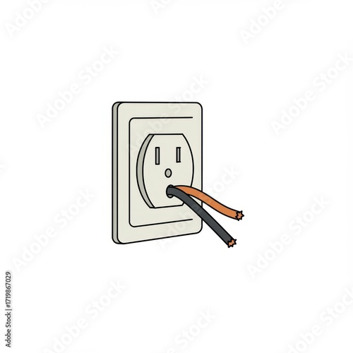 Electrical outlet with exposed wiring in simple illustration style  