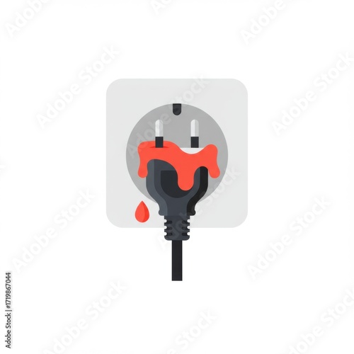 Electric plug with dripping red liquid on white background  
