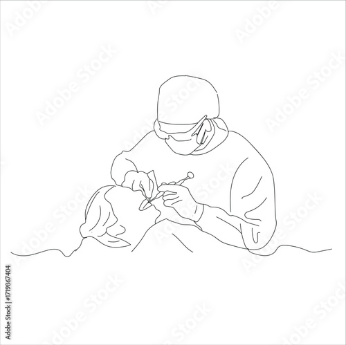 the doctor checks the patient's teeth.Dentist check tooth into open mouth of patient