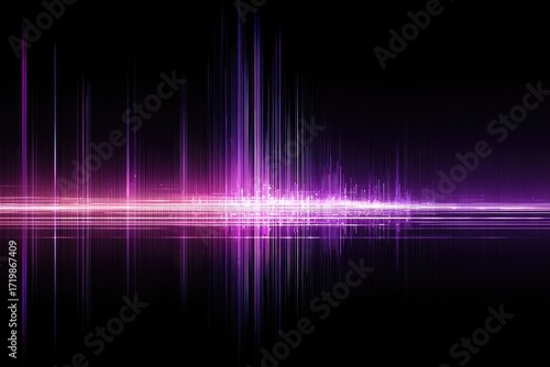 A dynamic abstract design featuring vertical and horizontal lines of vibrant purple and pink hues against a dark background, creating an energetic and futuristic visual effect.