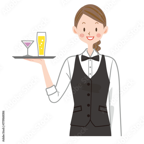 バーテンダーの女性のイラスト
バー　お酒