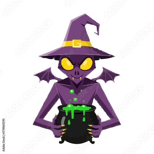 Mischievous Witch Monster Vector with Glowing Eyes