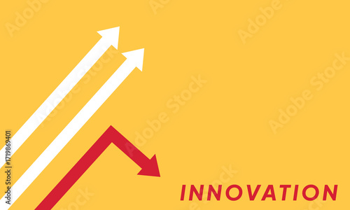 Background innovation concept. Minimalist stile red arrow changing direction and white ones. New idea, changer, trend, courage, creative solution,business, innovation and unique way concept