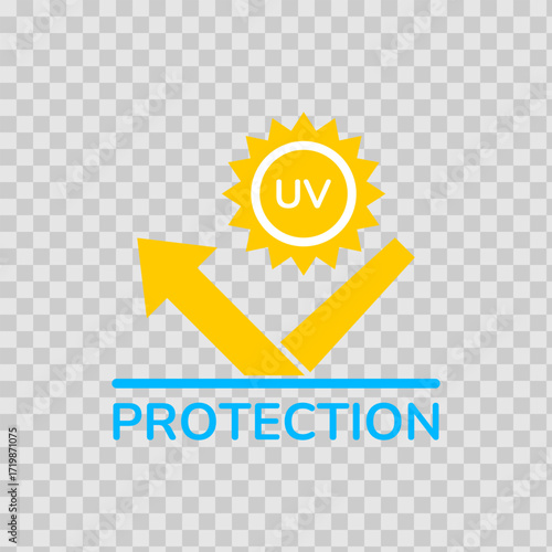 UV protection icon set. UV radiation icon. Ultraviolet symbol. Sun uv protection icons. Vector pictogram of sunscreen spf. Skincare illustration, sign for cosmetics packaging