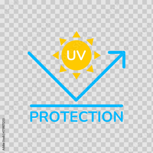 UV protection icon set. UV radiation icon. Ultraviolet symbol. Sun uv protection icons. Vector pictogram of sunscreen spf. Skincare illustration, sign for cosmetics packaging