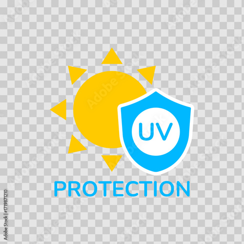 UV protection icon set. UV radiation icon. Ultraviolet symbol. Sun uv protection icons. Vector pictogram of sunscreen spf. Skincare illustration, sign for cosmetics packaging