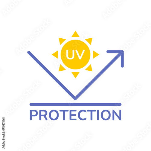 UV protection icon set. UV radiation icon. Ultraviolet symbol. Sun uv protection icons. Vector pictogram of sunscreen spf. Skincare illustration, sign for cosmetics packaging