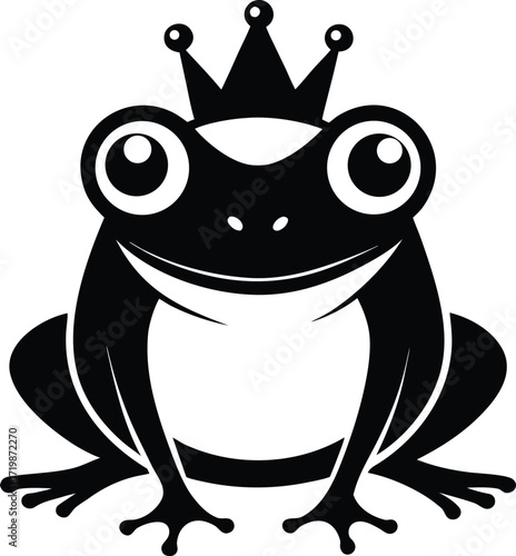 Frog Wearing a Crown Black and White Vector Illustration Royal Animal Artwork for Creative Projects