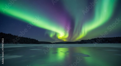 Wallpaper Mural Northern Lights Aurora Borealis Over Frozen Lake Under Starry Night Sky Torontodigital.ca