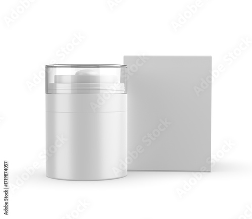 Wallpaper Mural 3D render illustration of a blank cosmetic airless pump jar packaging isolated on white background. Realistic clean mockup template for branding. Torontodigital.ca