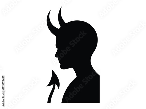 Devil with horns vector hand drawn illustration on white background. demon silhouette vector black color.