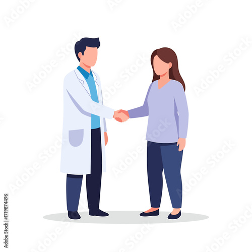 Doctor and Patient Shaking Hands Illustration on White Background