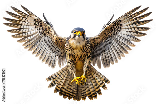Peregrine falcon with wings spread wide isolated on a transparent background bird of prey
