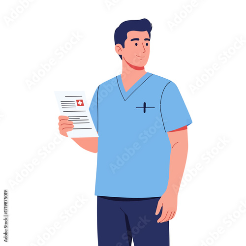 Friendly Male Nurse or Doctor Holding Patient Medical Record Illustration