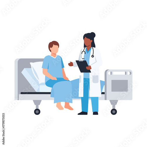 Doctor Consulting with Patient in Hospital Bed Illustration