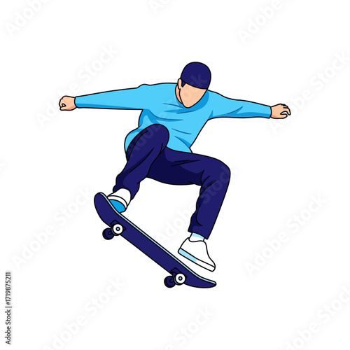 skateboarder jumping on a white background