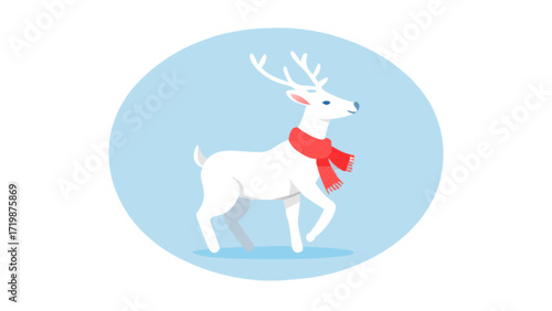 White reindeer with red scarf christmas winter holiday illustration vector art christmas design image