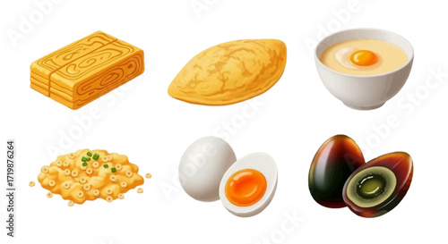 Various Asian Foods with Egg as the basic ingredient