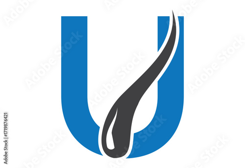 Intel latter U with hair treatment logo design concept
