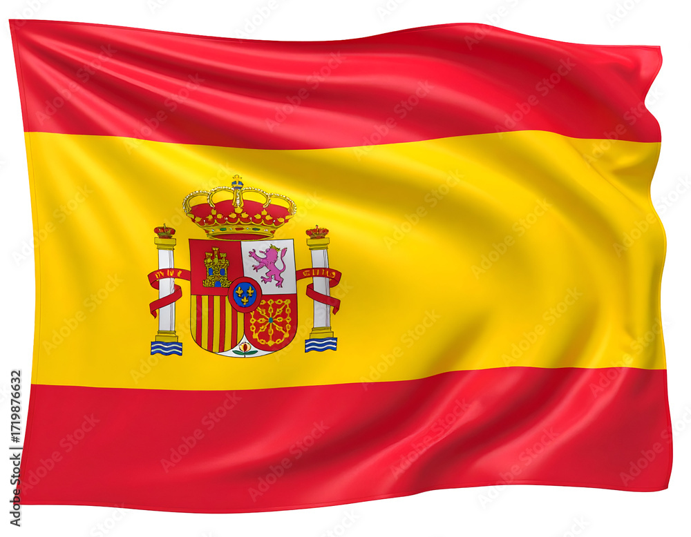 Obraz premium A vibrant flag featuring bold red and yellow colors with intricate emblems representing national identity and pride.