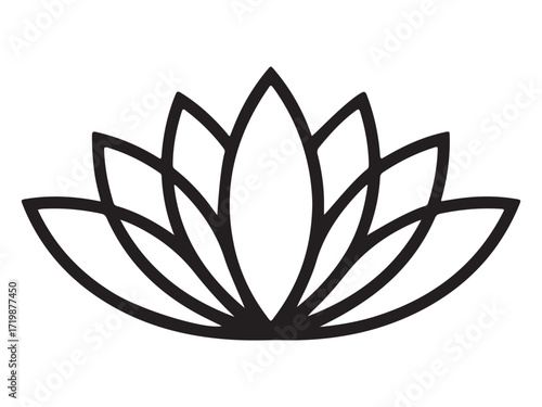 Outline silhouette of a lotus flower isolated on white background