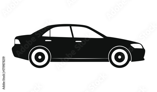 Black silhouette of a modern sedan car from the side