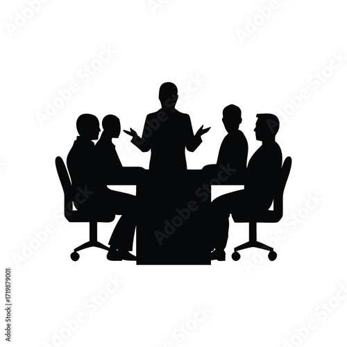 Business People Silhouettes Corporate Team Sitting Around Table in Meeting and Discussion