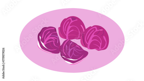 Illustration of red cabbage on a plate, healthy eating, cooking ingredient, fresh produce, vegan food