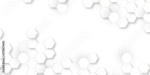 Abstract hexagon background Futuristic concept honeycomb mosaic white and golden background. Surface polygon pattern with glowing hexagon paper texture and futuristic business graphic design.	