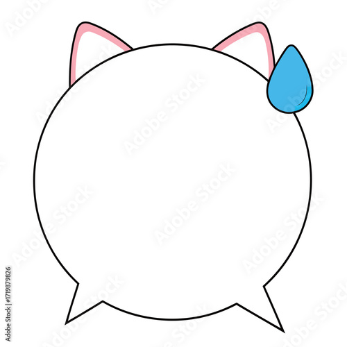 Round Blank Speech Bubble with Cat Ears and Sweat Drop on White Background as a Template for Awkward or Shy Moments