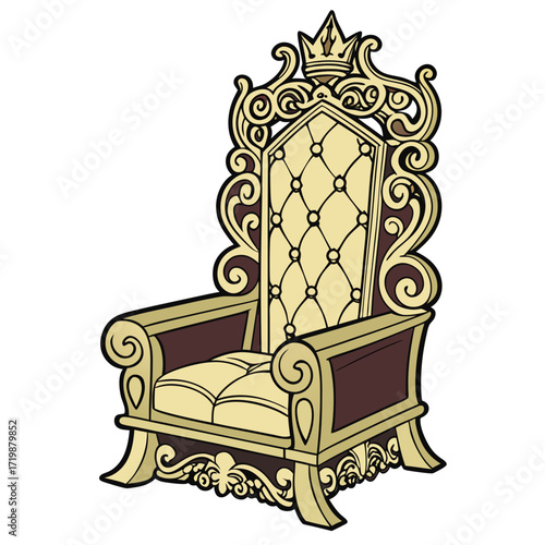 Majestic ornate throne with regal crown signifies power and authority, perfect for fantasy or historical themes