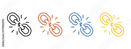Broken chain icon vector. Cybersecurity Vulnerabilities with Dynamic Disconnected Chain symbol. vector illustration.