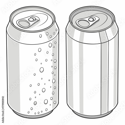 Two sleek aluminum cans one with condensation bubbles perfect for beverage advertising and product mockups with a modern minimalist style