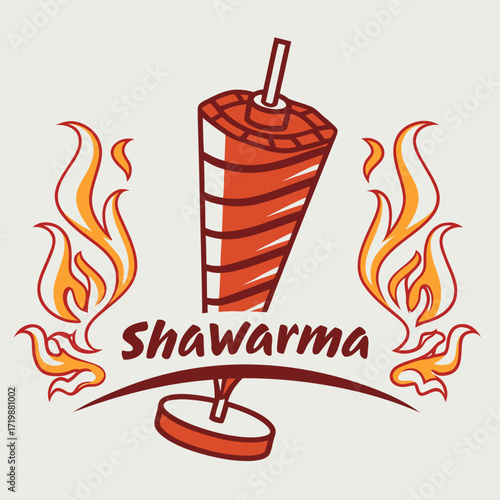 Delicious shawarma illustration with flames for a food menu or restaurant advertisement