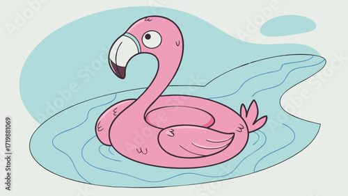 Illustration of pink flamingo pool floatie in water for summer fun and relaxation vector graphic