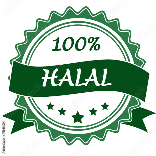 Green halal certified label with stars and ribbon for product assurance and quality guarantee for muslim consumers and dietary compliance