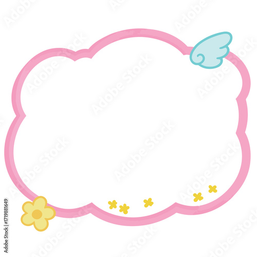 A sweet pink cloud-shaped text bubble with a wing and yellow flowers, a simple and lovely vector illustration for feminine and whimsical themes.