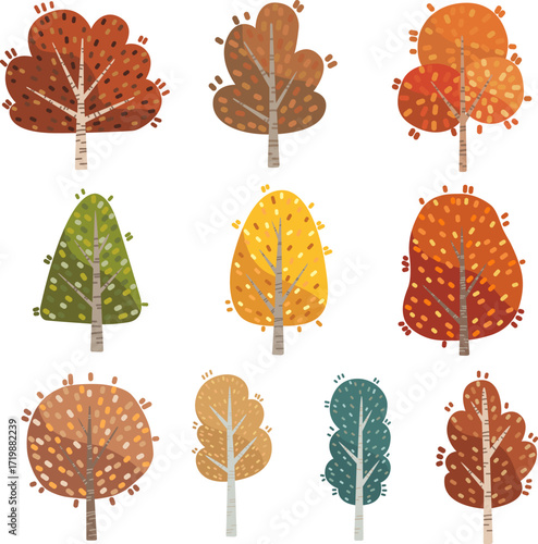 Abstract color Autumn trees illustration for decoration on Autumn park and nature landscape. 