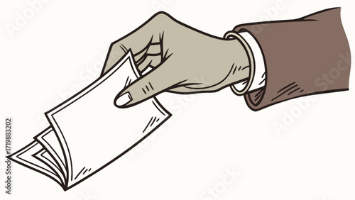 Hand holding documents papers giving receiving offering business deal presentation concept vector