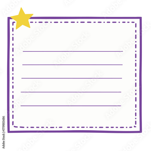 A lined memo pad with a purple dashed border and a small yellow star, on a white background.