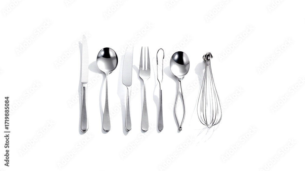 Fototapeta premium Silver Cutlery Set on White