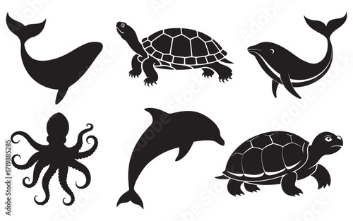 Vibrant underwater sea  animal creature illustration with marine life