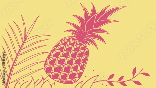 Pineapple tropical fruit summer vacation pink and yellow exotic food illustration design art vector