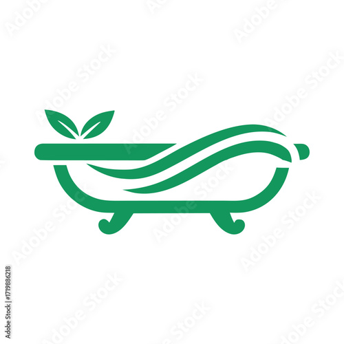 Green bathtub icon with leaves and flowing water design vector